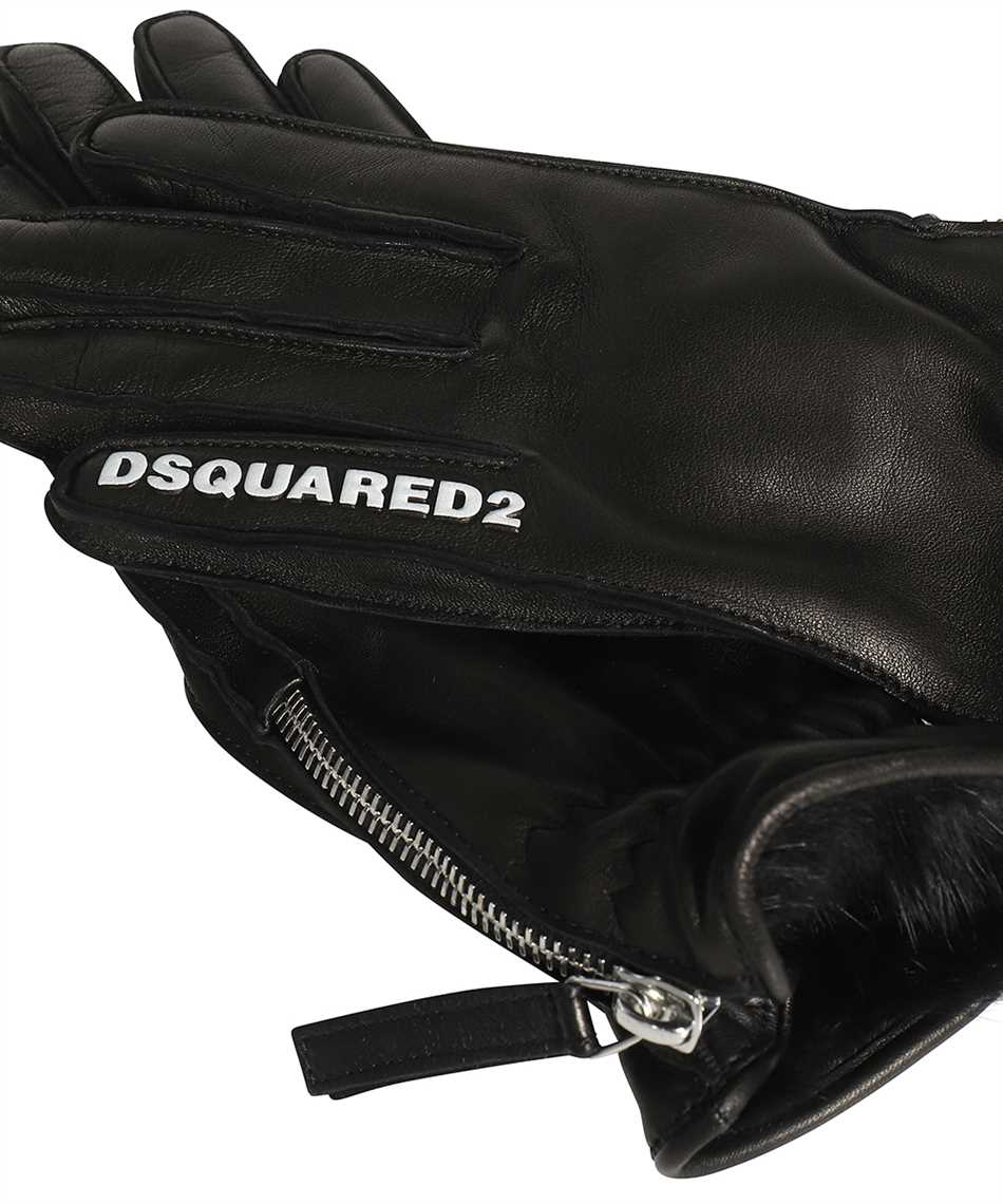 DSQUARED2 Black Leather Gloves with Side Zippers for Women