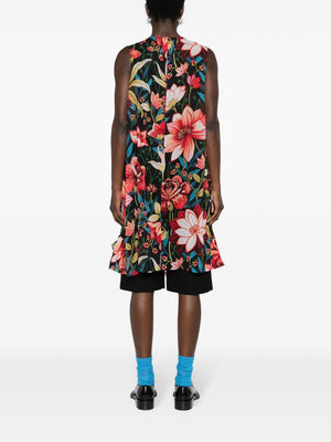 COMME DES GARÇONS Flower Print Mini Dress for Women - Multicoloured Shift Style with Floral Appliqué and Two Inset Pockets