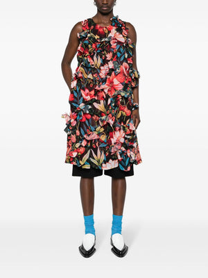 COMME DES GARÇONS Flower Print Mini Dress for Women - Multicoloured Shift Style with Floral Appliqué and Two Inset Pockets
