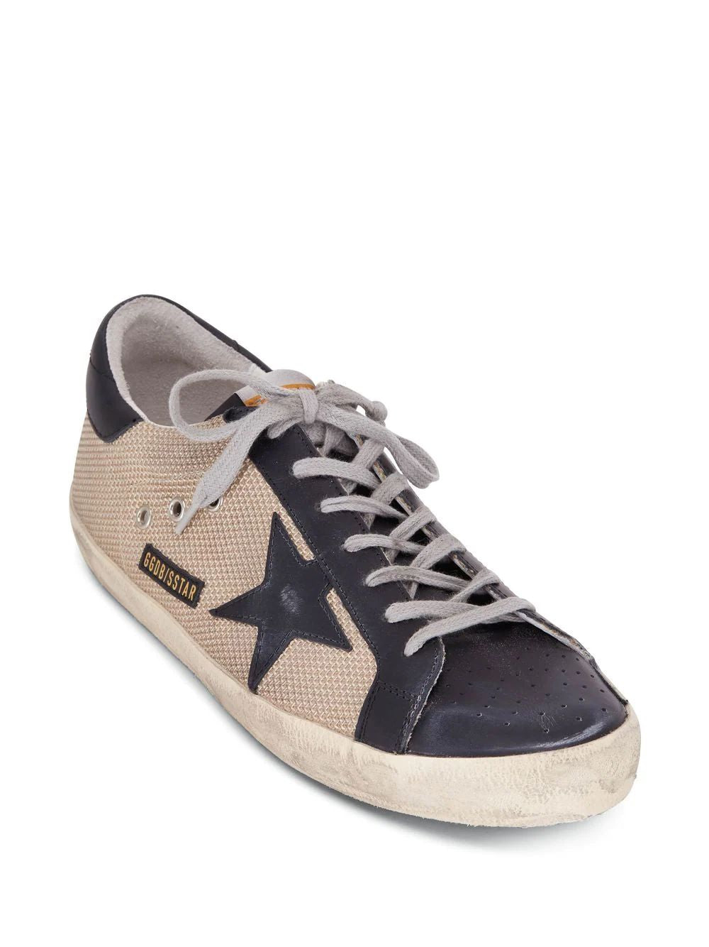 GOLDEN GOOSE Milk/Black Super-Star Net Leather Toe Sneakers for Men - SS23