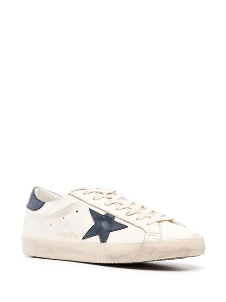 GOLDEN GOOSE Men's Beige and Blue Low Trainer with Star Patch and Vintage Effect