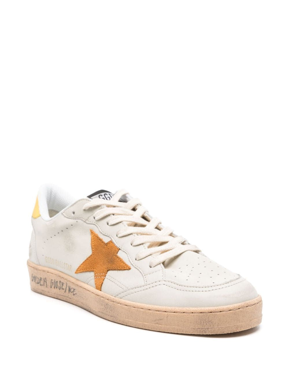 GOLDEN GOOSE Ball Star Leather Sneakers in White/Cathay Spice/Mimosa