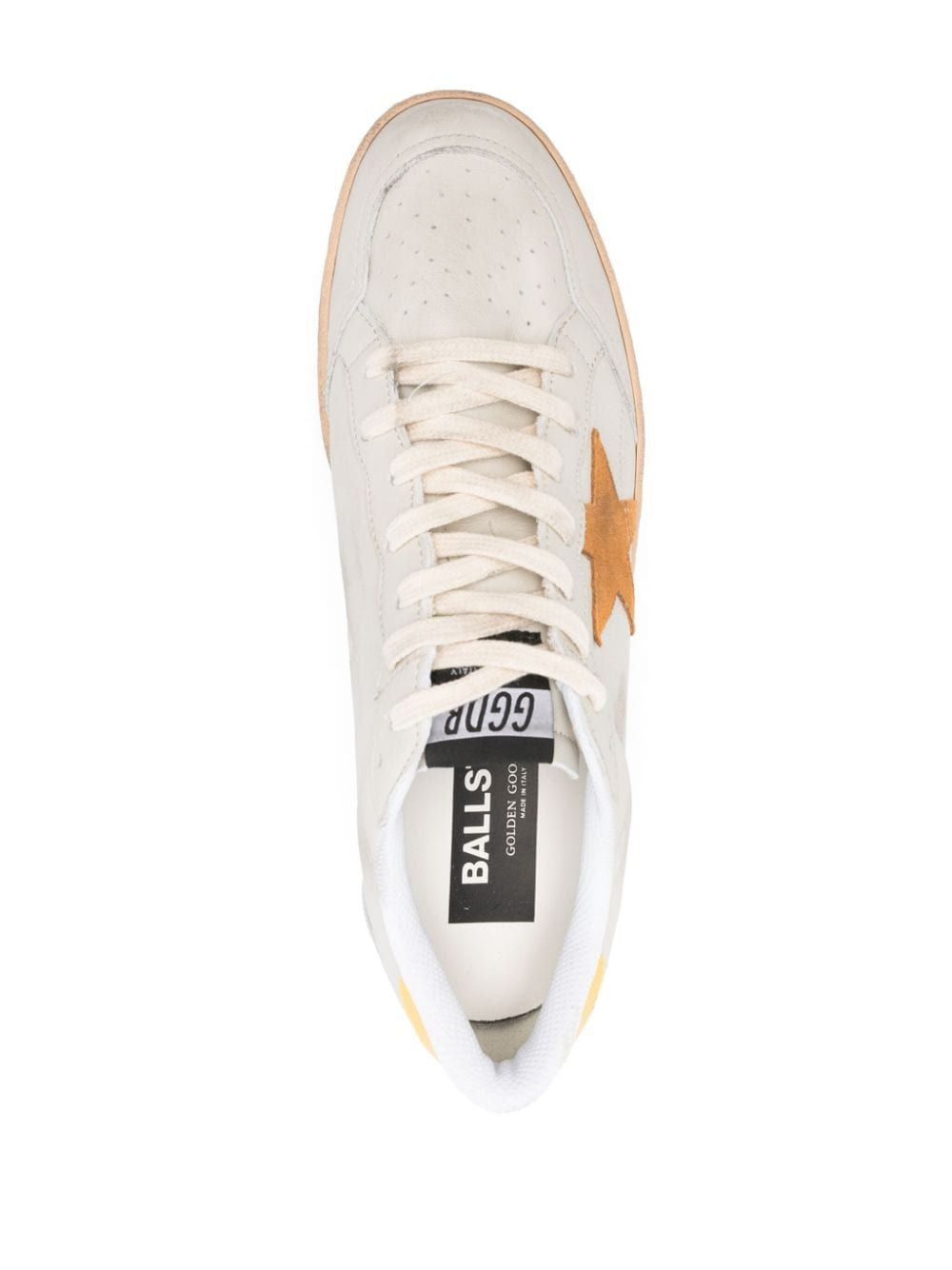 GOLDEN GOOSE Ball Star Leather Sneakers in White/Cathay Spice/Mimosa