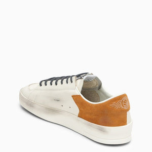 GOLDEN GOOSE Men's White Vintage Leather Low-Top Sneakers with Mustard Accents