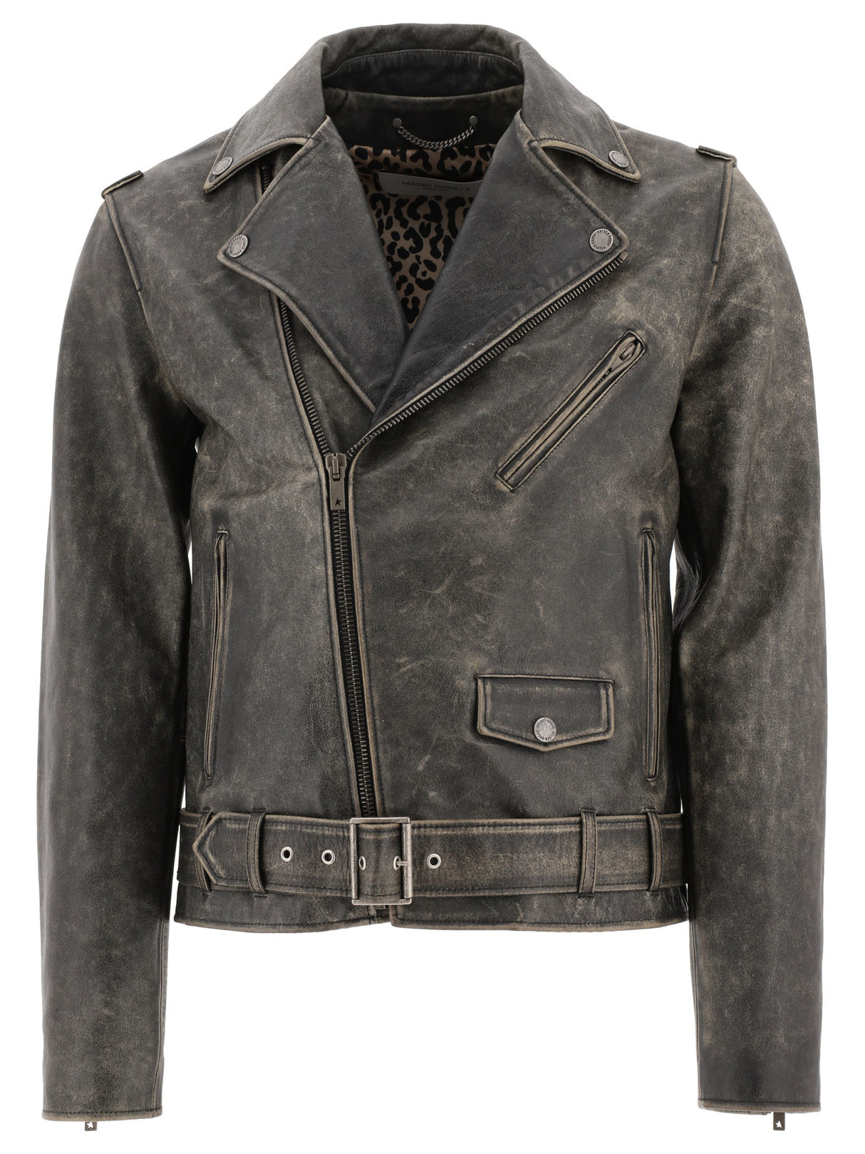 GOLDEN GOOSE Men's Grey Leather Biker Jacket - SS24 Collection