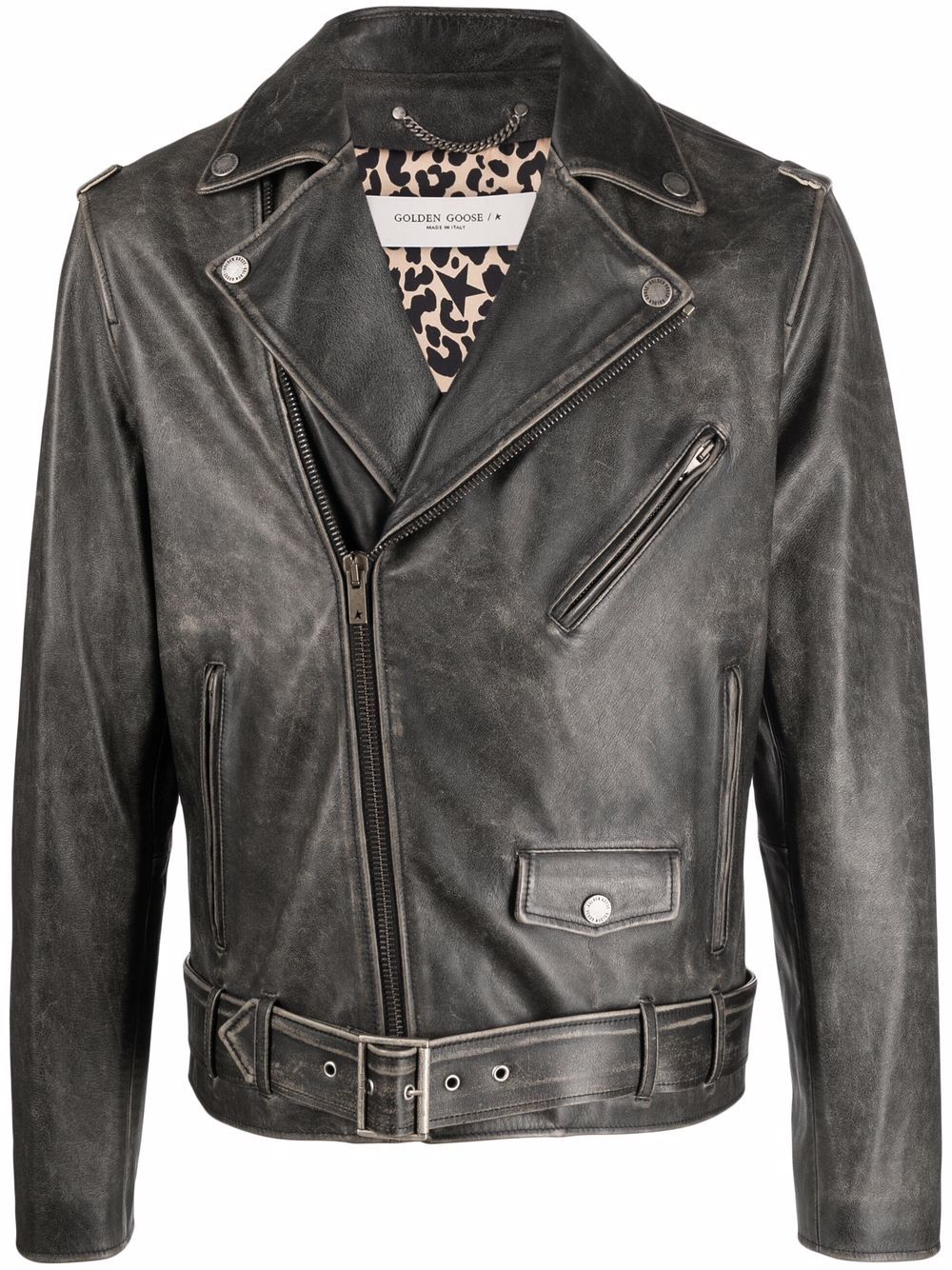 GOLDEN GOOSE Men's Grey Leather Biker Jacket - SS24 Collection