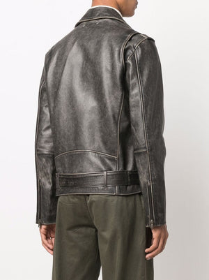 GOLDEN GOOSE Men's Grey Leather Biker Jacket - SS24 Collection