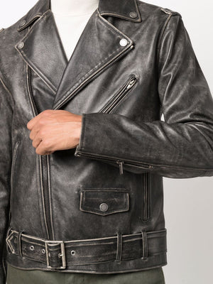 GOLDEN GOOSE Men's Grey Leather Biker Jacket - SS24 Collection