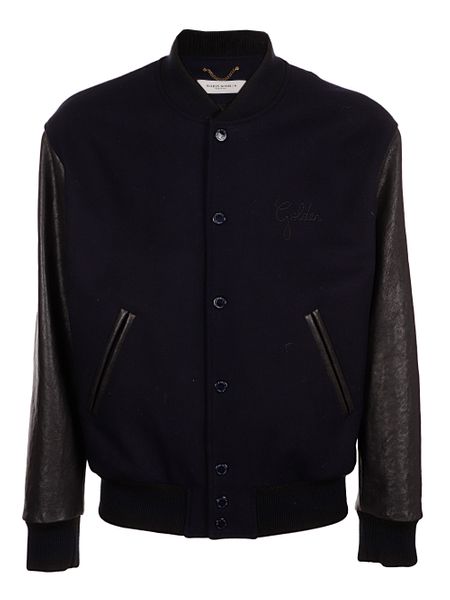 GOLDEN GOOSE Men's Wool Bomber Jacket with Leather Sleeves