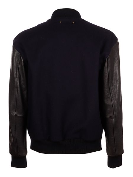 GOLDEN GOOSE Men's Wool Bomber Jacket with Leather Sleeves