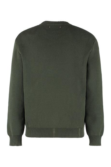 GOLDEN GOOSE Military Green Cotton Crew-Neck Jumper for Men