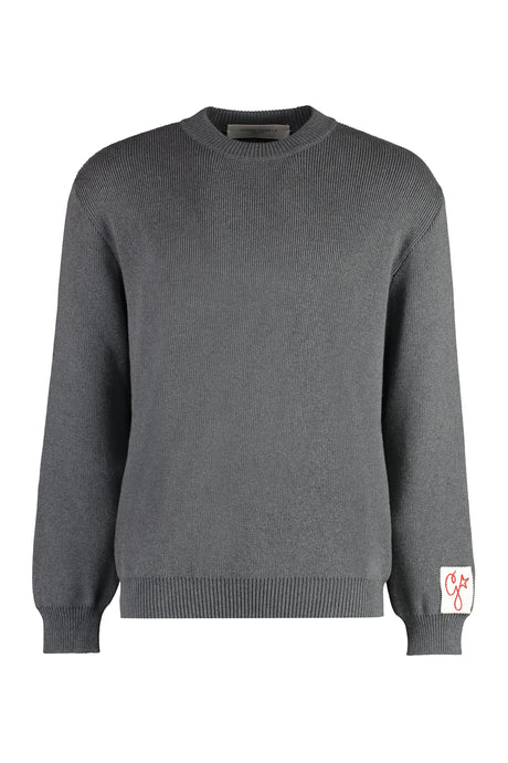 GOLDEN GOOSE Men's Gray Crew-Neck Sweater with Contrasting Color Logo and Ribbed Knit Edges