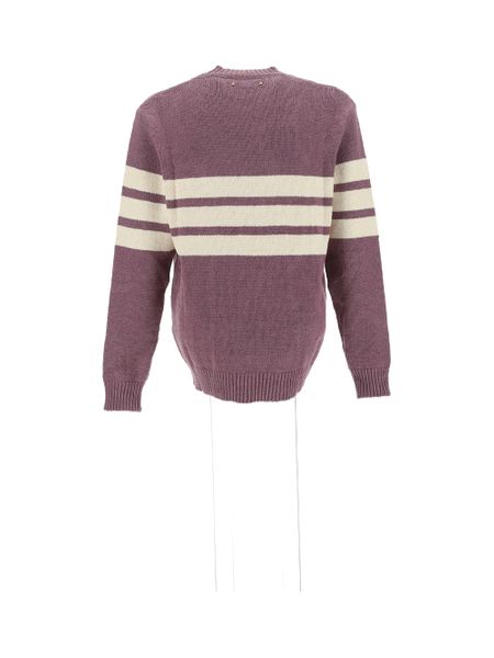 GOLDEN GOOSE Journey College Sweater - Long-Sleeve Linen Blend with Contrasting Stripes - Purple for Men
