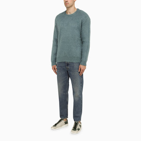 GOLDEN GOOSE Men's Light Blue Mohair Blend Crew-Neck Jumper - FW23