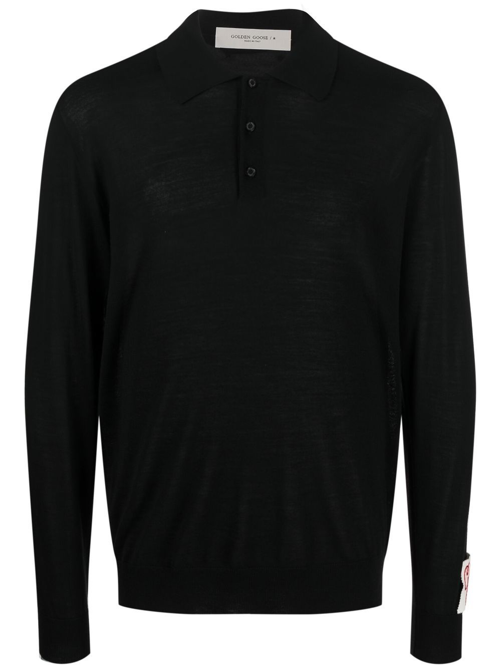 GOLDEN GOOSE Men's Classic Black Virgin Wool Polo Sweater