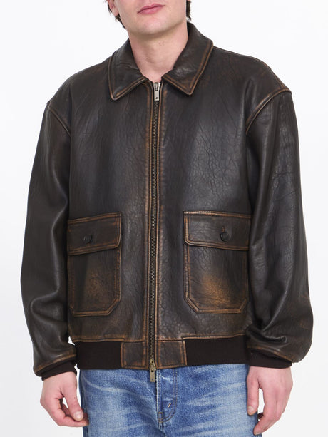 GOLDEN GOOSE Vintage Brown Aviator Jacket for Men