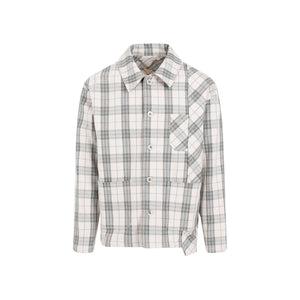 GOLDEN GOOSE Ecru and Green Checkered Cotton Shirt Jacket for Men