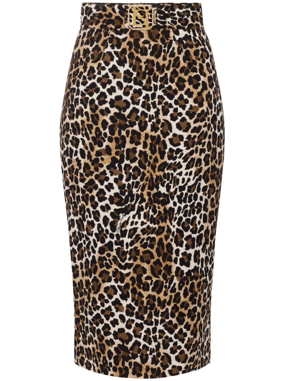 ELISABETTA FRANCHI Animal Print Belted Waist Skirt - Mid Length