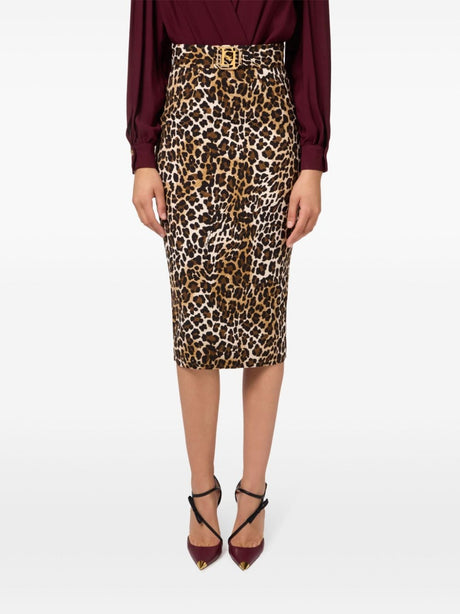 ELISABETTA FRANCHI Animal Print Belted Waist Skirt - Mid Length