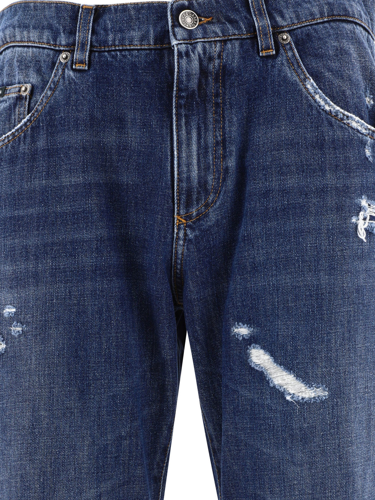 DOLCE & GABBANA Stylish Men's Straight Leg Jeans in Ripped Details