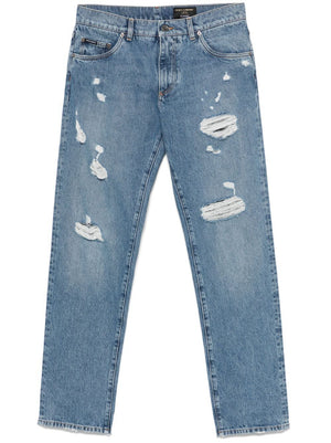 DOLCE & GABBANA Classic Five-Pocket Cotton Jeans with Abrasions