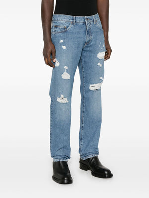 DOLCE & GABBANA Classic Five-Pocket Cotton Jeans with Abrasions