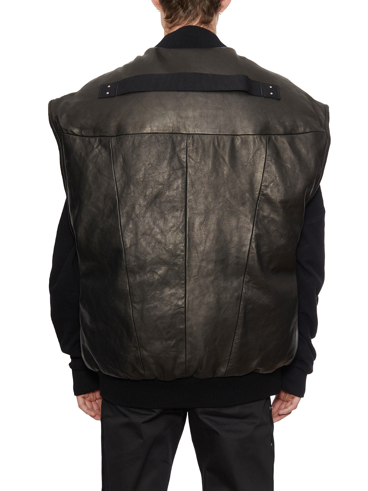 RICK OWENS Men's Black Leather Flight Jacket for FW23