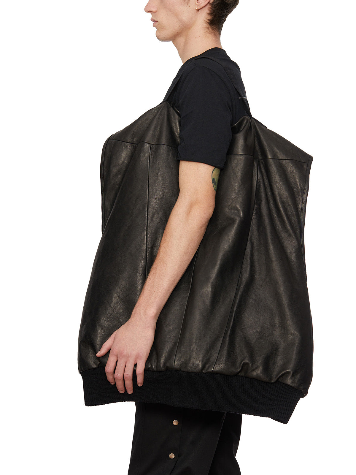 RICK OWENS Men's Black Leather Flight Jacket for FW23