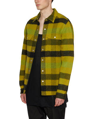 RICK OWENS Men's Yellow Acid Plaid Wool Shirt Jacket for FW23