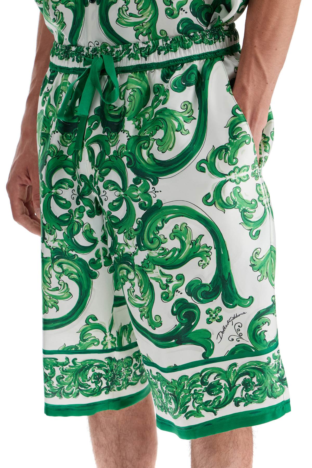 DOLCE & GABBANA Luxury Silk Bermuda Shorts with Maiolica Print