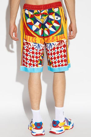 DOLCE & GABBANA Men's Carretto Printed Cotton Shorts - Terry Cloth Effect Knit - FW23