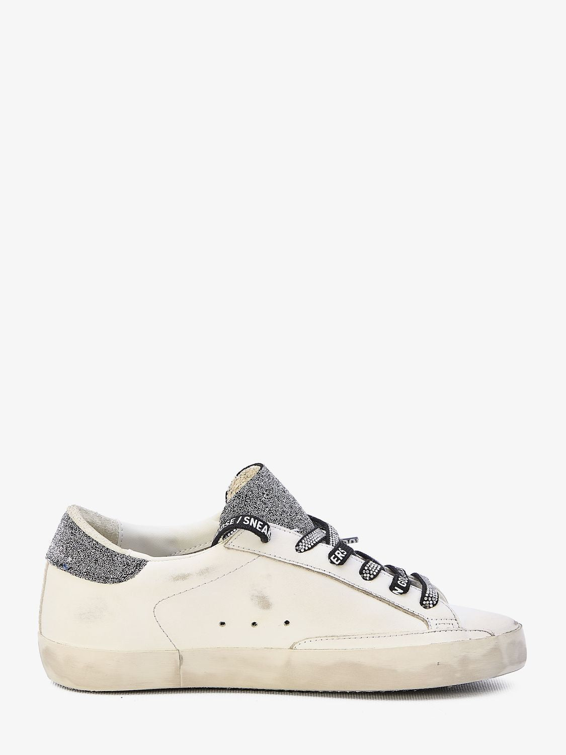 GOLDEN GOOSE Vintage White Leather Crystal Super-Star Sneakers for Women