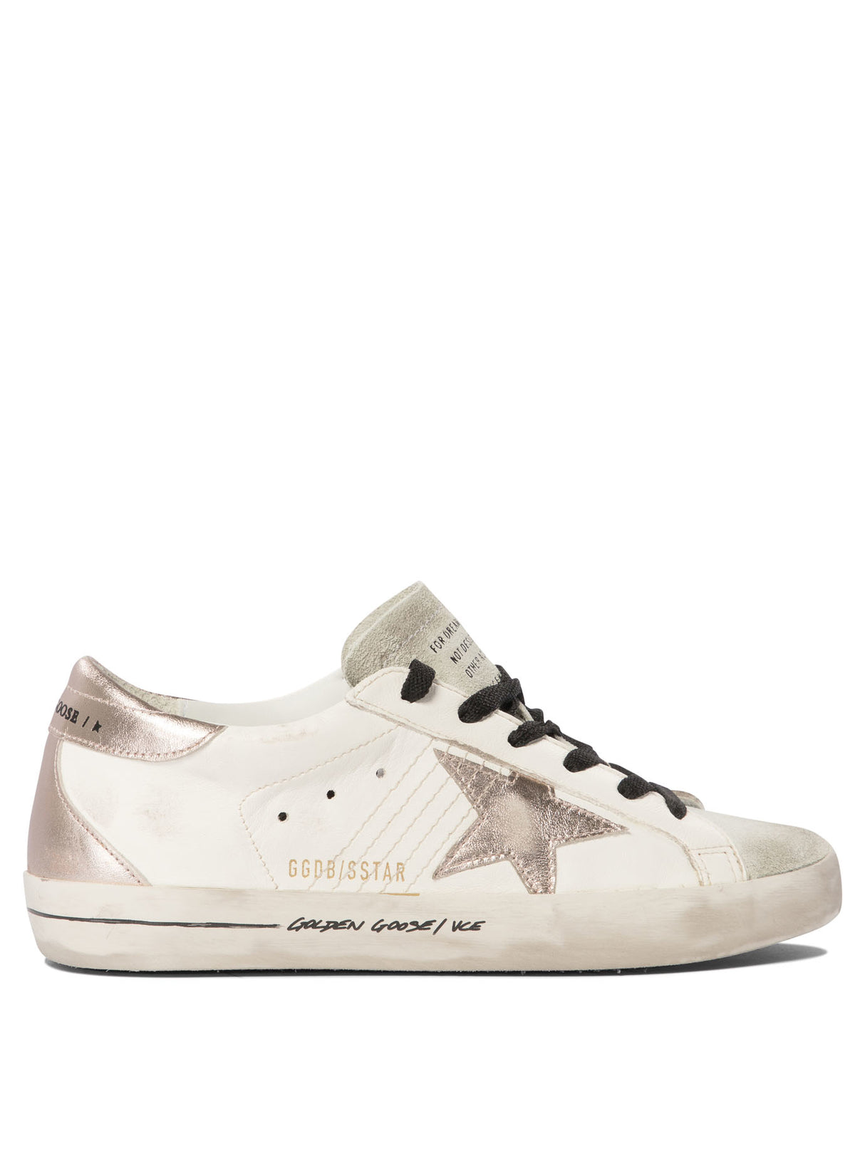 GOLDEN GOOSE Super-Star Vintage Sneaker with Pink Star and Silver Accent