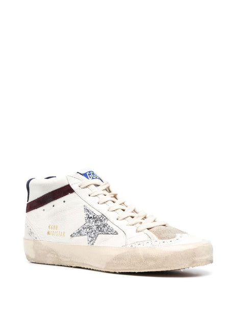 GOLDEN GOOSE Women's Mid Star Leather Sneakers- White/Silver