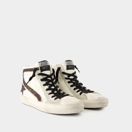 GOLDEN GOOSE White Sneakers with Glitter Star and Wave Detail