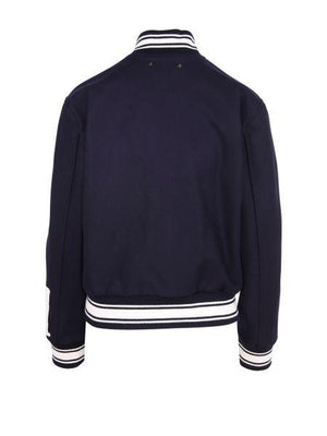 GOLDEN GOOSE Blue Bomber Jacket with Sporty-Stripe Details for Women