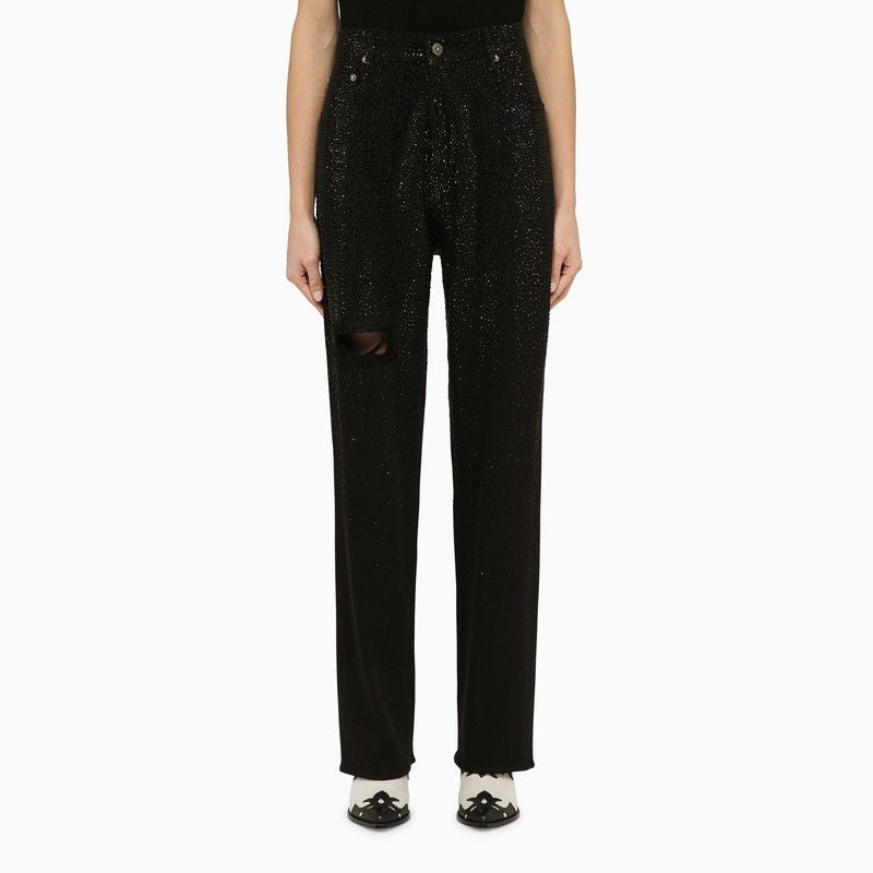 GOLDEN GOOSE Black Denim Trousers with Crystals for Women - SS24 Collection