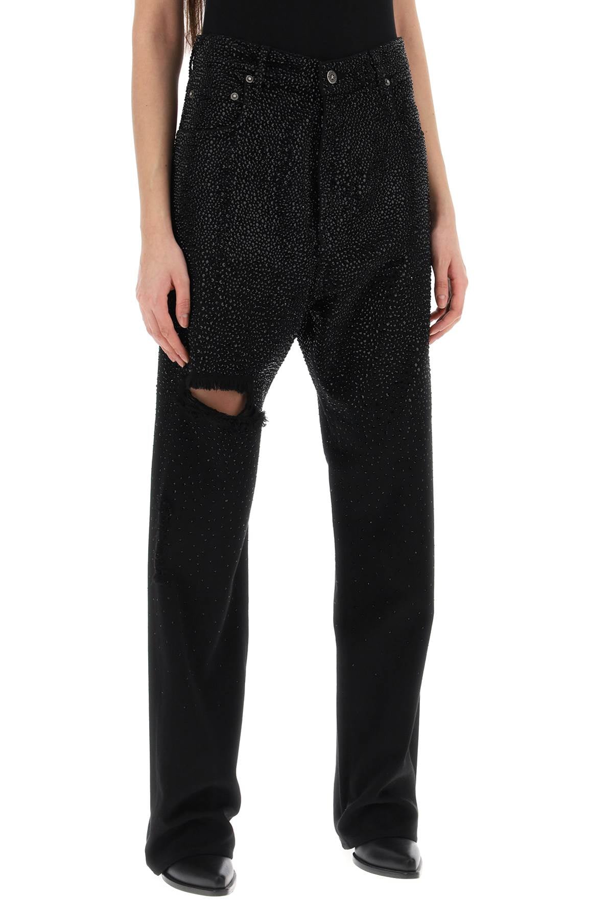 GOLDEN GOOSE Black Denim Trousers with Crystals for Women - SS24 Collection