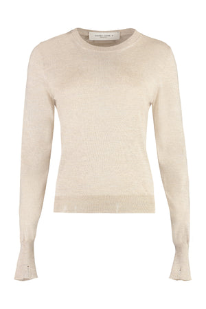 GOLDEN GOOSE Light Beige Merino Wool Women's Crew Neck Sweater