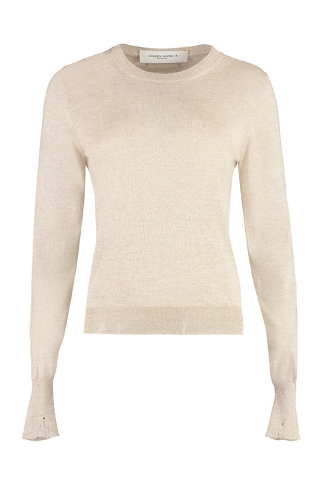 GOLDEN GOOSE Light Beige Merino Wool Women's Crew Neck Sweater