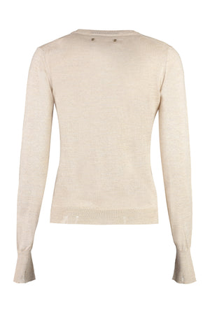 GOLDEN GOOSE Light Beige Merino Wool Women's Crew Neck Sweater