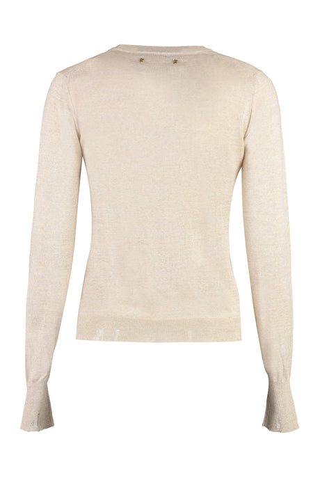 GOLDEN GOOSE Light Beige Merino Wool Women's Crew Neck Sweater