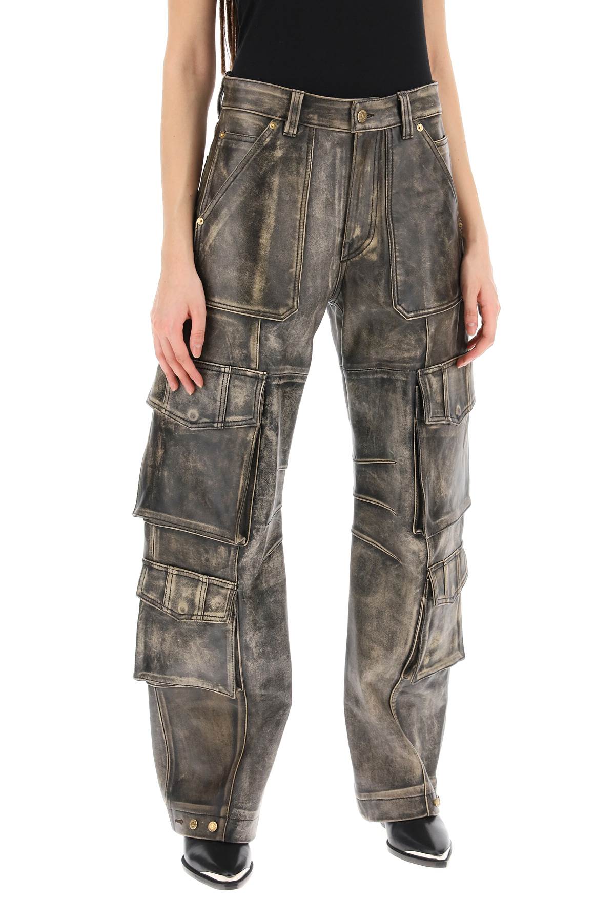 GOLDEN GOOSE Brown Leather Cargo Pocket Pants for Women in SS24