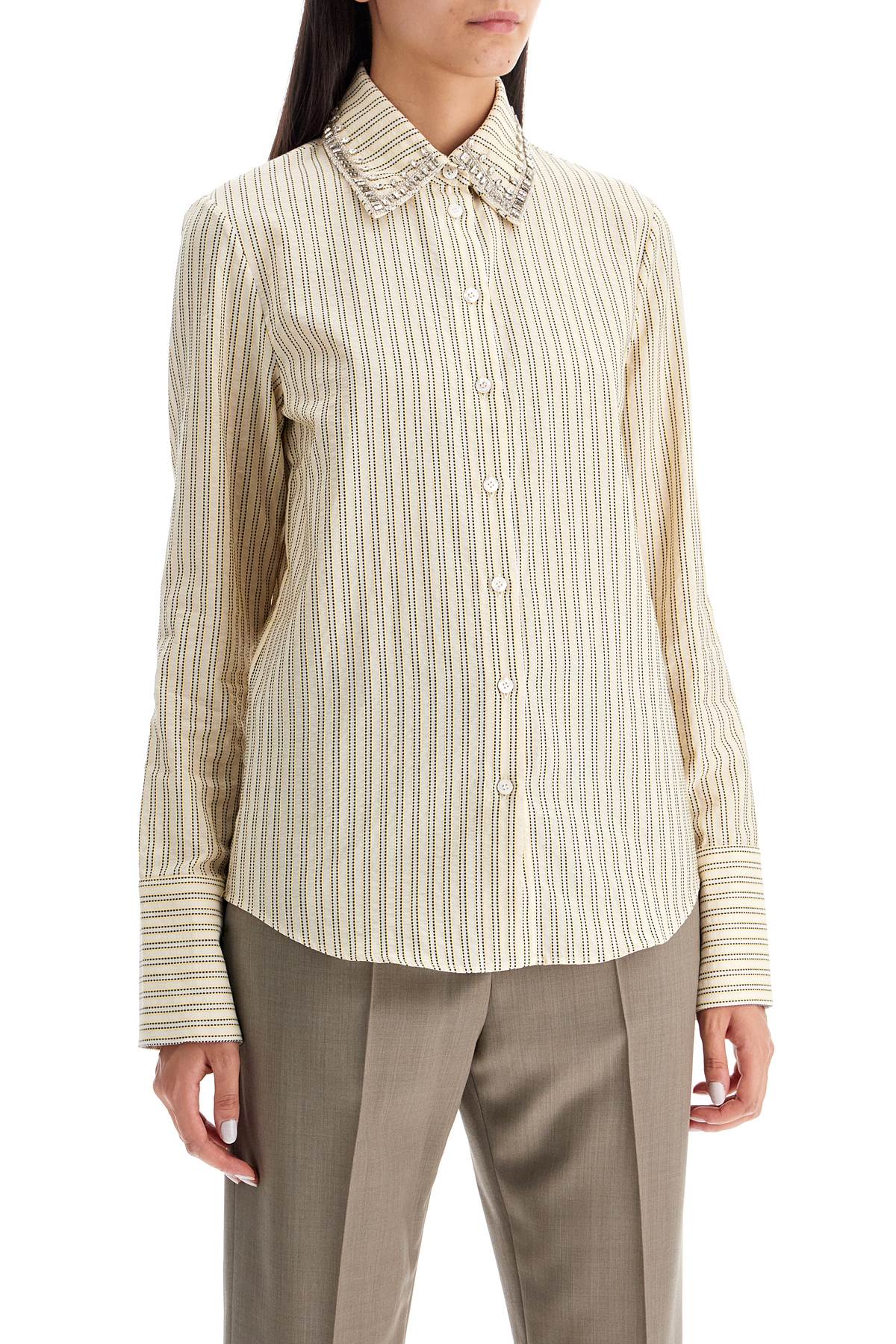 GOLDEN GOOSE Crystal-Embellished Striped Long-Sleeve Shirt