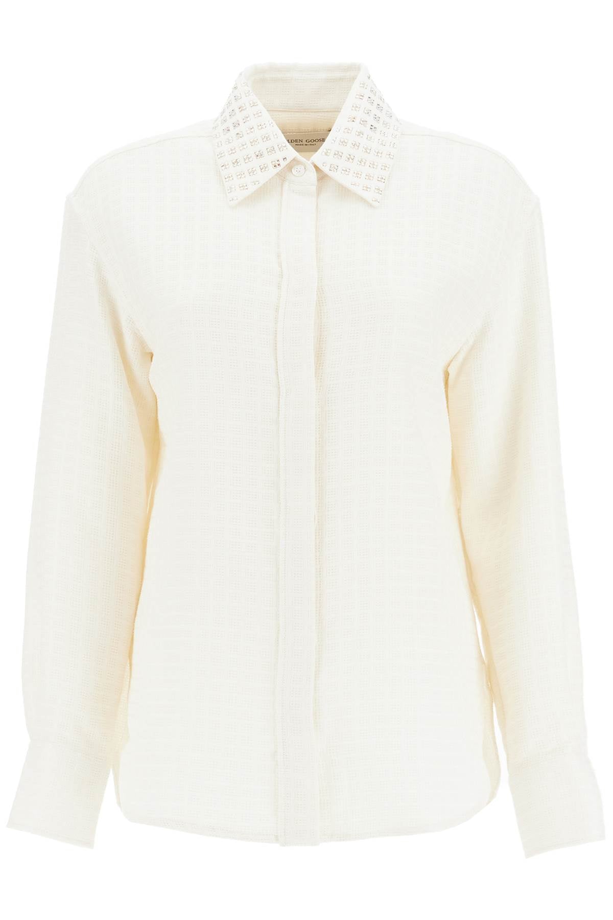 GOLDEN GOOSE Elegant Jacquard Crystal Collar Shirt