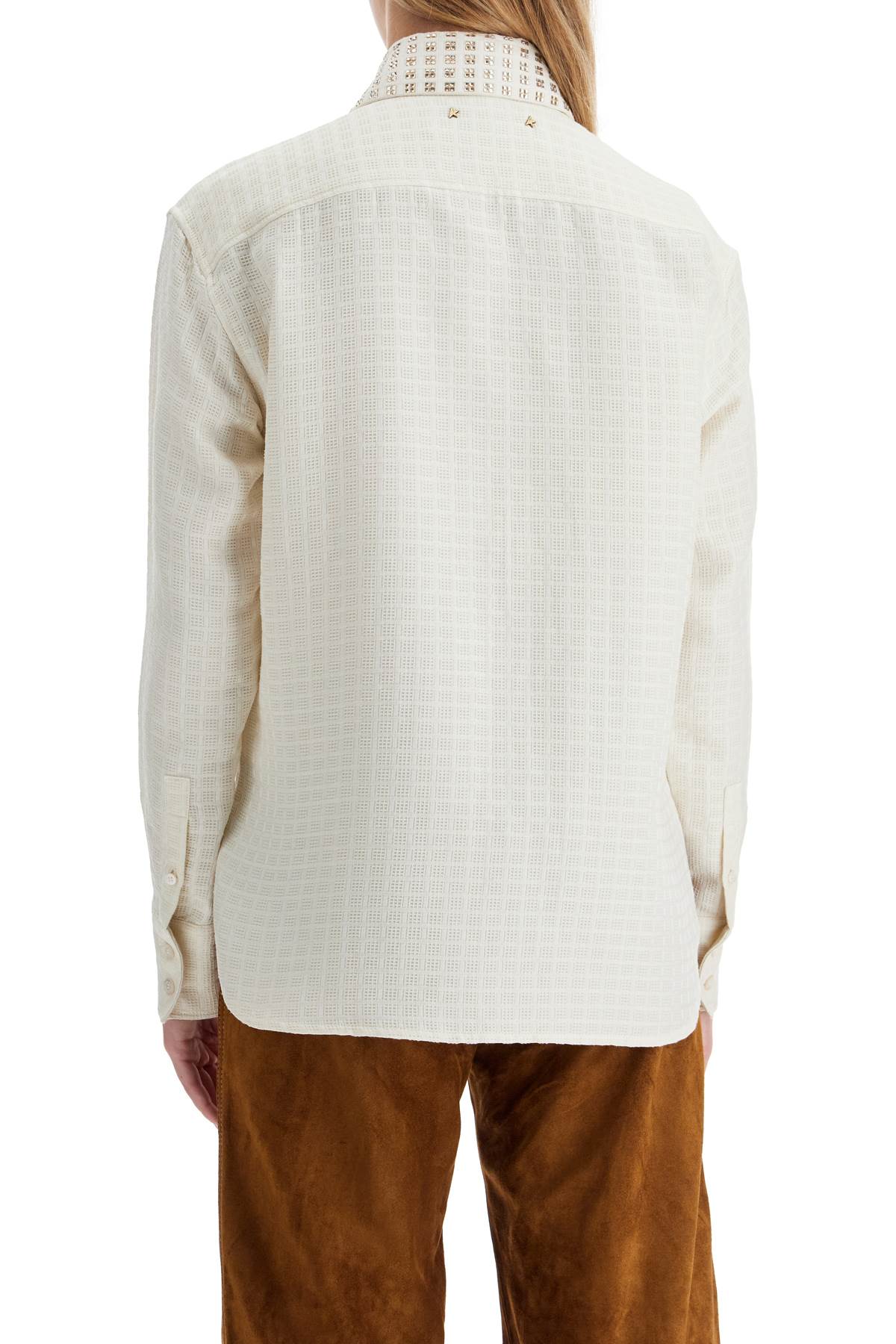 GOLDEN GOOSE Elegant Jacquard Crystal Collar Shirt