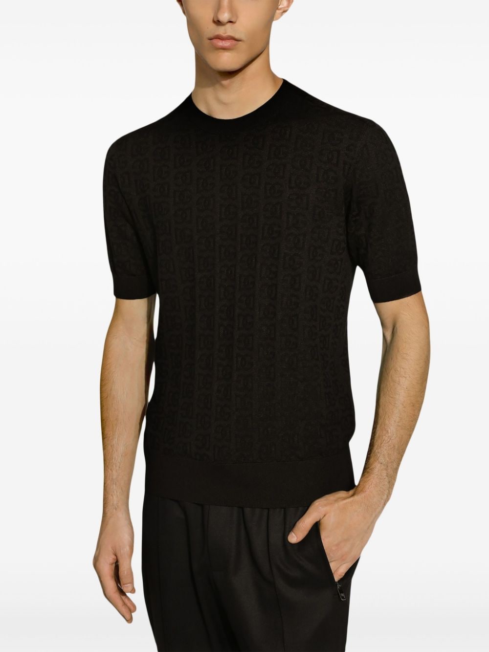 DOLCE & GABBANA Elegant Black Silk Crew Neck Top