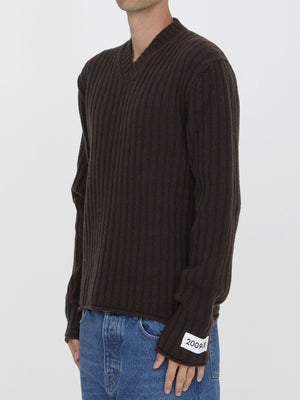 DOLCE & GABBANA Men's V-Neck Ribbed Wool Sweater