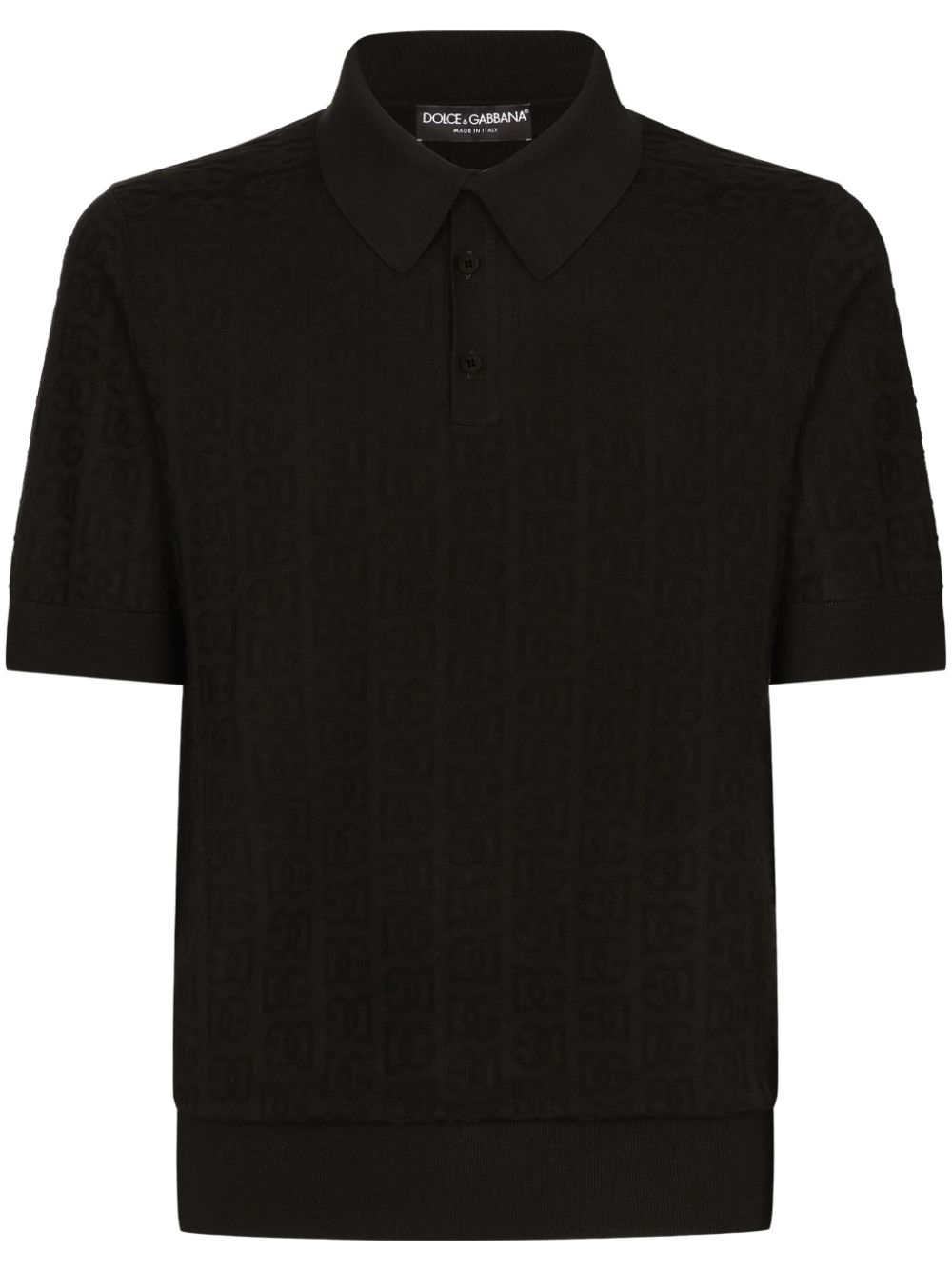 DOLCE & GABBANA Silk Polo Shirt with Jacquard Logo Motif - FW24