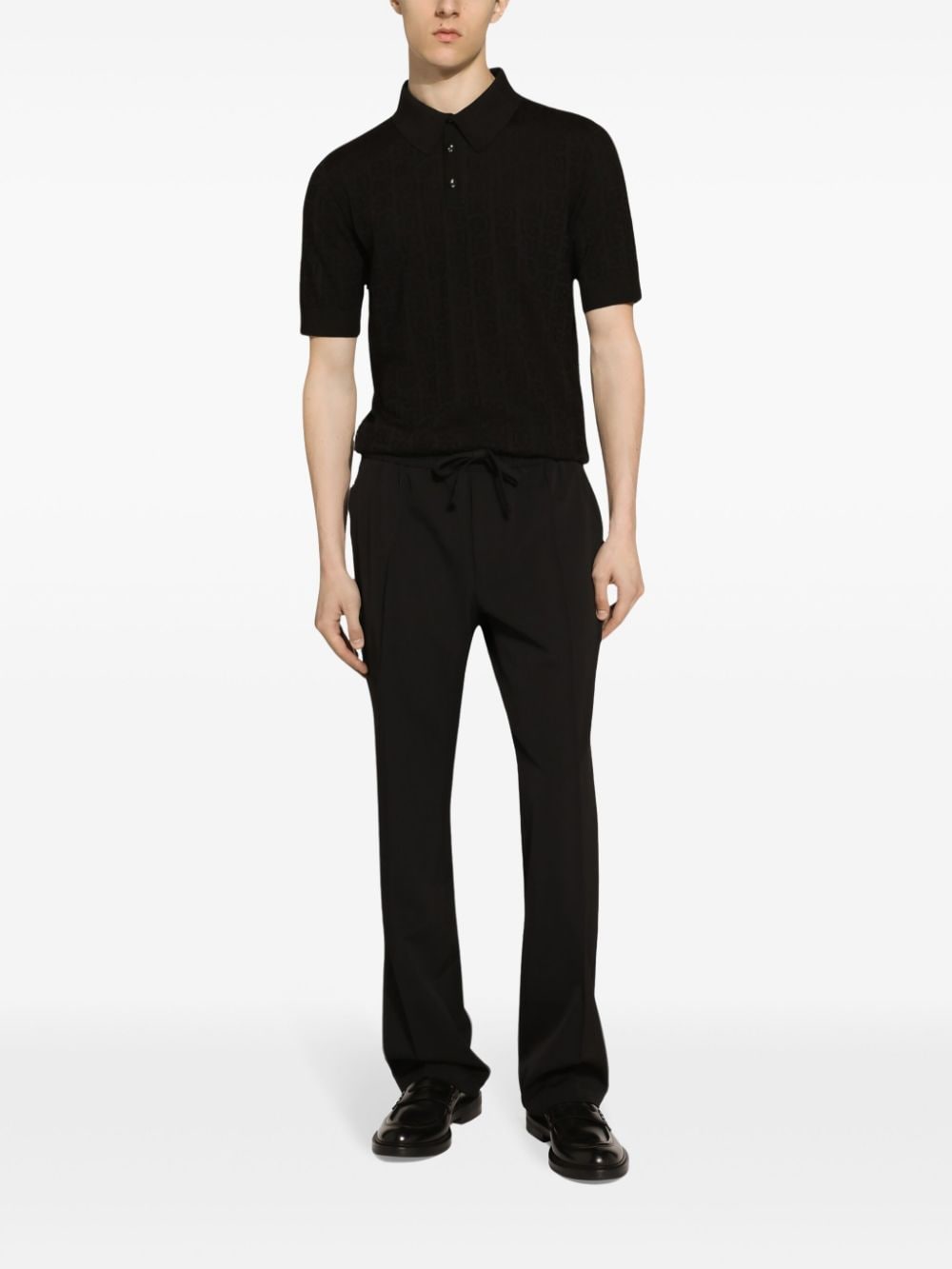 DOLCE & GABBANA Silk Polo Shirt with Jacquard Logo Motif - FW24